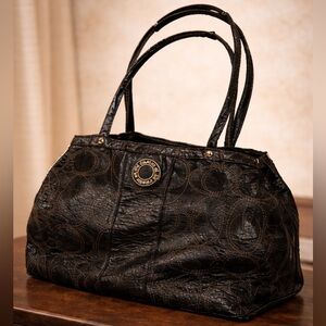 Coach Black Leather Signature Stitch Kisslock Tote – Vintage Style